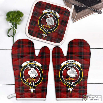 Wemyss Tartan Combo Oven Mitt & Pot-Holder with Family Crest Combo 1 Oven Mitt & 1 Pot-Holder White - Tartan Vibes Clothing