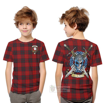 Wemyss Tartan Kid T-Shirt with Family Crest Celtic Skull Style