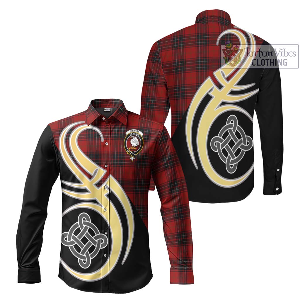 Wemyss Tartan Long Sleeve Button Shirt with Family Crest and Celtic Symbol Style Men's Shirt S - Tartan Vibes Clothing