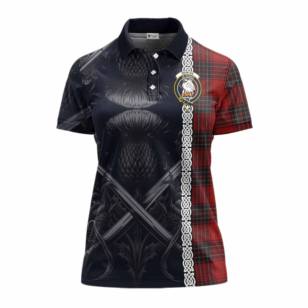 Tartan Vibes Clothing Wemyss Tartan Women's Polo Shirt with Family Crest Cross Sword Thistle Celtic Vibes