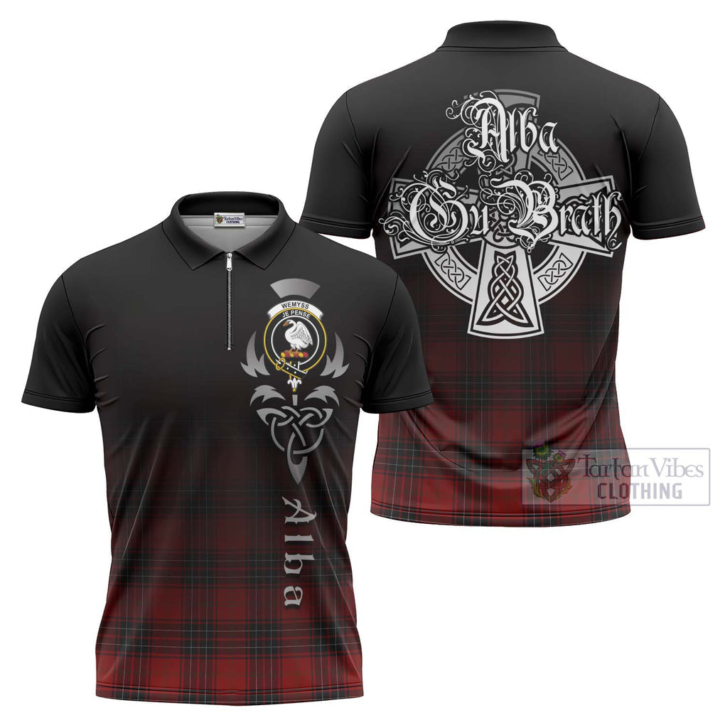 Tartan Vibes Clothing Wemyss Tartan Zipper Polo Shirt Featuring Alba Gu Brath Family Crest Celtic Inspired