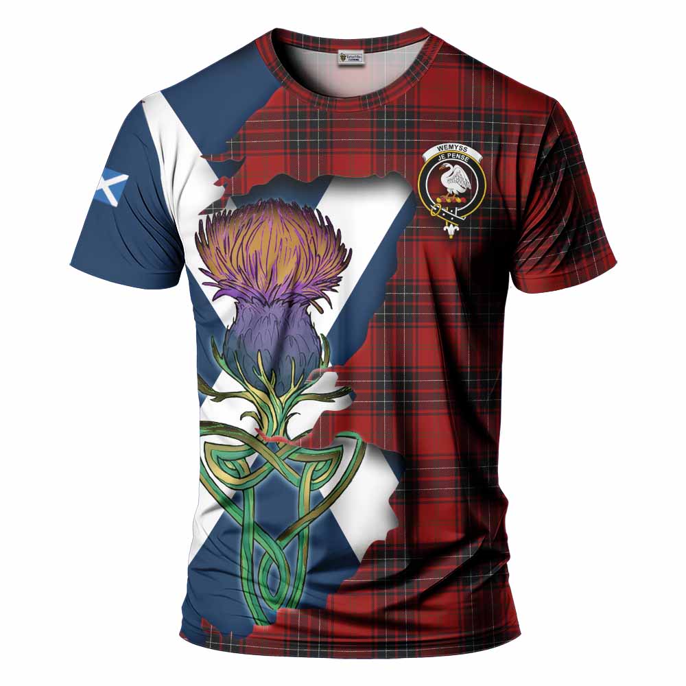 Tartan Vibes Clothing Wemyss Tartan Family Crest T-Shirt Scottish Thistle Celtic Inspired