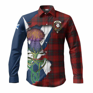 Wemyss Tartan Family Crest Long Sleeve Button Shirt Scottish Thistle Celtic Inspired
