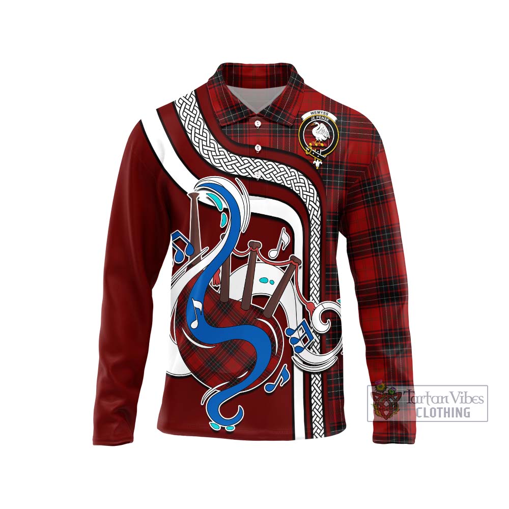 Tartan Vibes Clothing Wemyss Tartan Long Sleeve Polo Shirt with Epic Bagpipe Style