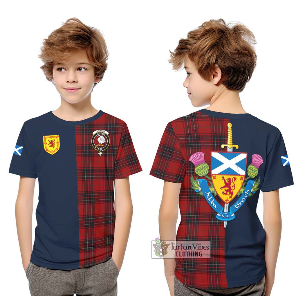 Tartan Vibes Clothing Wemyss Tartan Kid T-Shirt with Scottish Lion Royal Arm Half Style