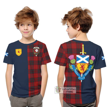 Tartan Vibes Clothing Wemyss Tartan Kid T-Shirt with Scottish Lion Royal Arm Half Style