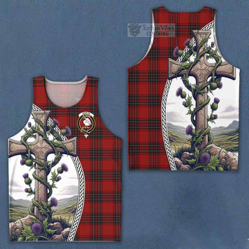 Tartan Vibes Clothing Wemyss Tartan Men's Tank Top with Family Crest and St. Andrew's Cross Accented by Thistle Vines
