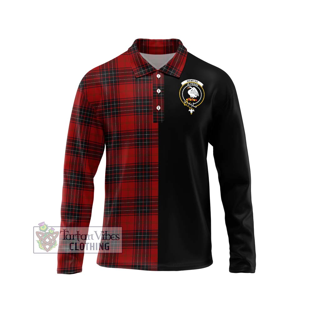 Wemyss Tartan Long Sleeve Polo Shirt with Family Crest and Half Of Me Style Unisex - Tartanvibesclothing Shop