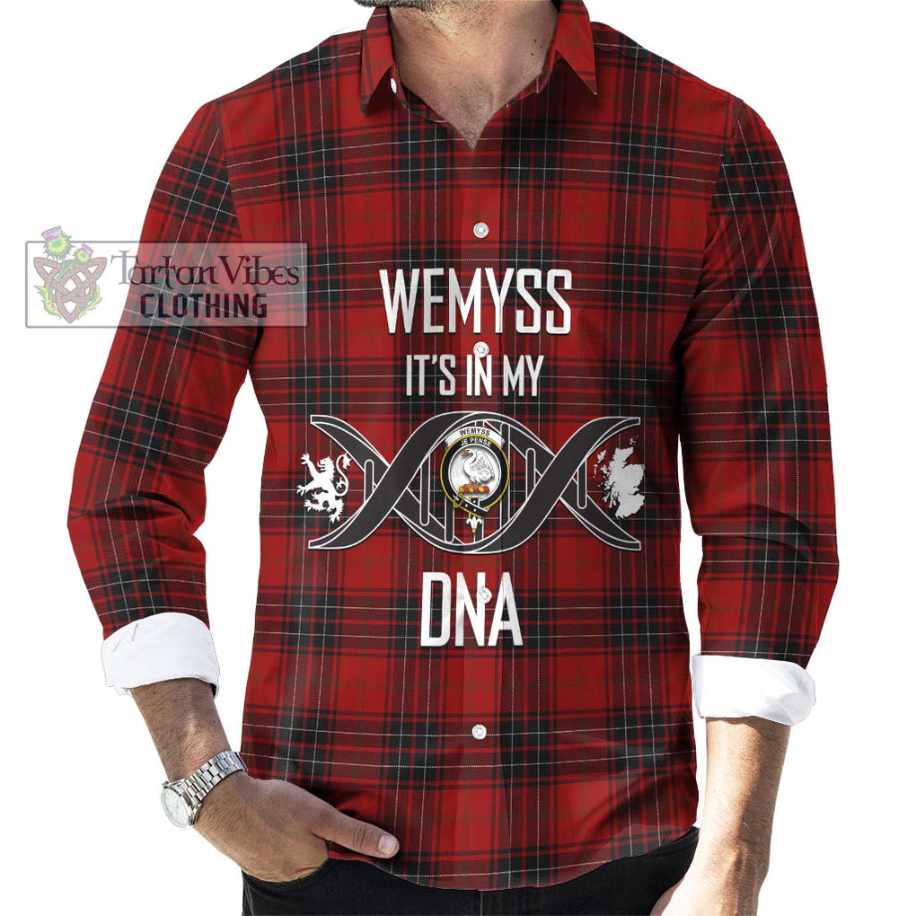 Wemyss Tartan Long Sleeve Button Shirt with Family Crest DNA In Me Style Men's Shirt S - Tartanvibesclothing Shop