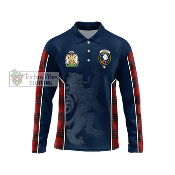 Wemyss Tartan Long Sleeve Polo Shirt with Family Crest and Lion Rampant Vibes Sport Style Unisex - Tartan Vibes Clothing