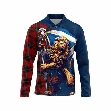 Wemyss Tartan Family Crest Long Sleeve Polo Shirt with Scottish Majestic Lion