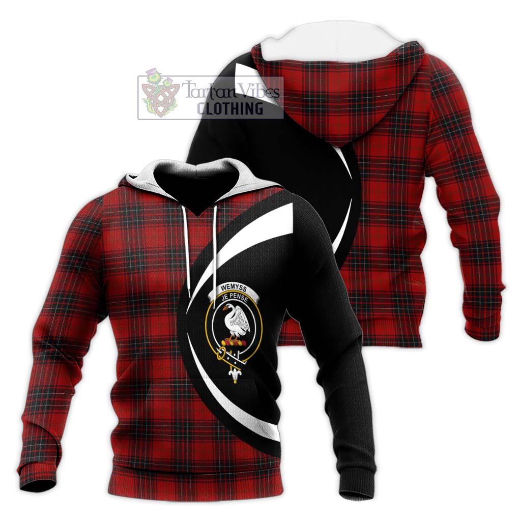 Wemyss Tartan Knitted Hoodie with Family Crest Circle Style Unisex Knitted Pullover Hoodie - Tartan Vibes Clothing