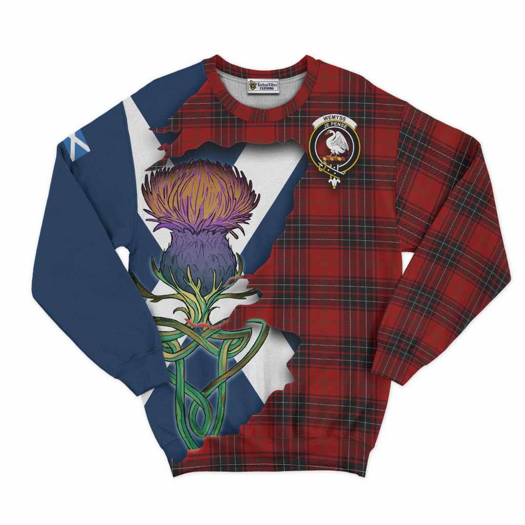 Tartan Vibes Clothing Wemyss Tartan Family Crest Sweatshirt Scottish Thistle Celtic Inspired