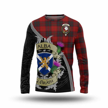 Wemyss Tartan Family Crest Long Sleeve T-Shirt Lion Rampant Royal Thistle Shield Celtic Inspired