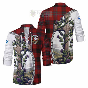 Tartan Vibes Clothing Wemyss Tartan Ghillie Kilt Shirt with Family Crest and St. Andrew's Cross Accented by Thistle Vines