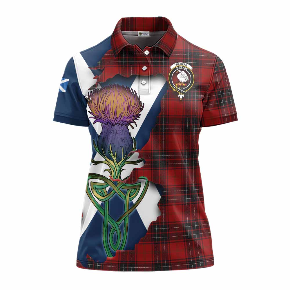 Tartan Vibes Clothing Wemyss Tartan Family Crest Women's Polo Shirt Scottish Thistle Celtic Inspired