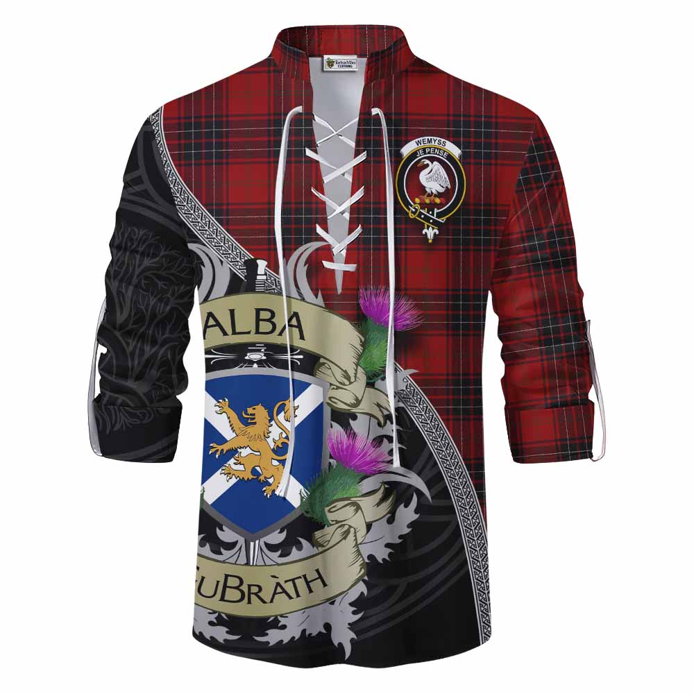Tartan Vibes Clothing Wemyss Tartan Family Crest Ghillie Kilt Shirt Lion Rampant Royal Thistle Shield Celtic Inspired