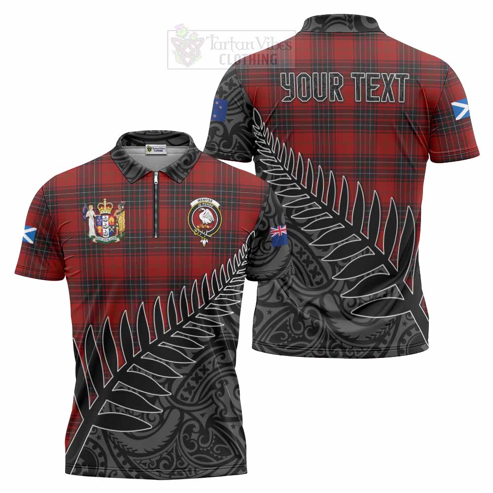 Tartan Vibes Clothing Wemyss Crest Tartan Zipper Polo Shirt with New Zealand Silver Fern Half Style