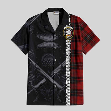 Wemyss Tartan Hawaiian Shirt with Family Crest Cross Sword Thistle Celtic Vibes