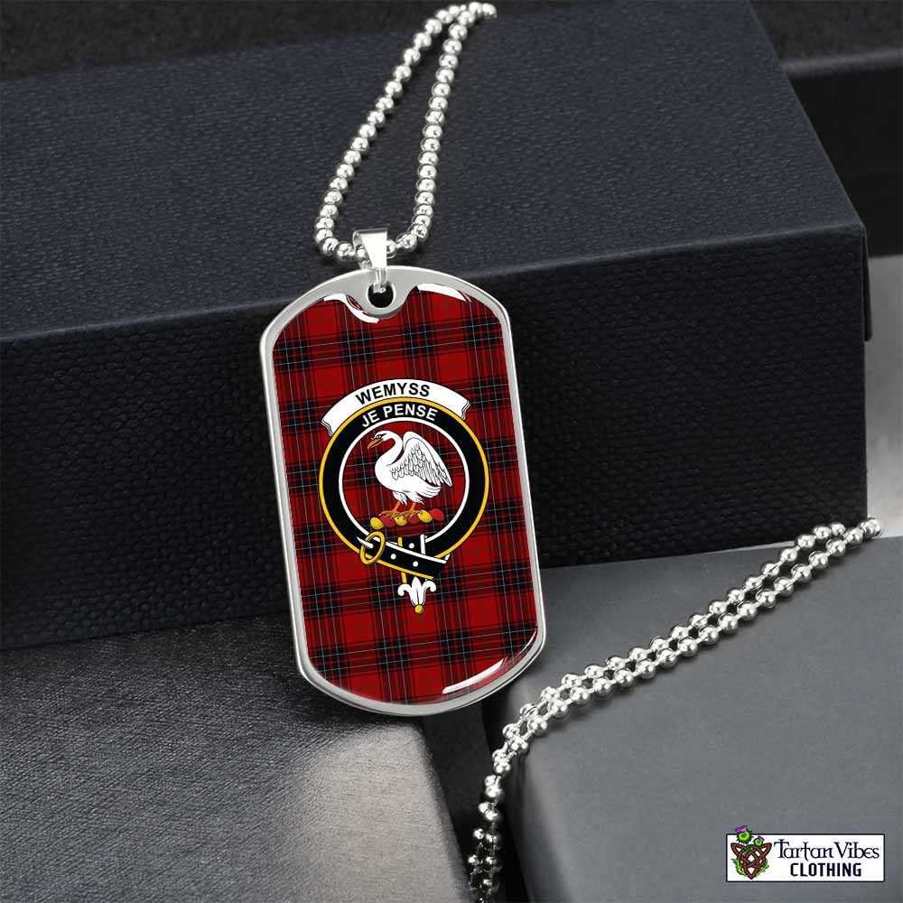 Tartan Vibes Clothing Wemyss Tartan Dog Tag Necklace with Family Crest