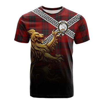 Wemyss Crest Tartan Cotton T-shirt with Golden Lion Emblem Celtic Style