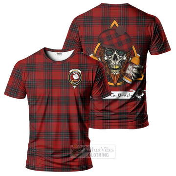 Tartan Vibes Clothing Wemyss Tartan T-Shirt with Family Crest and Bearded Skull Holding Bottles of Whiskey