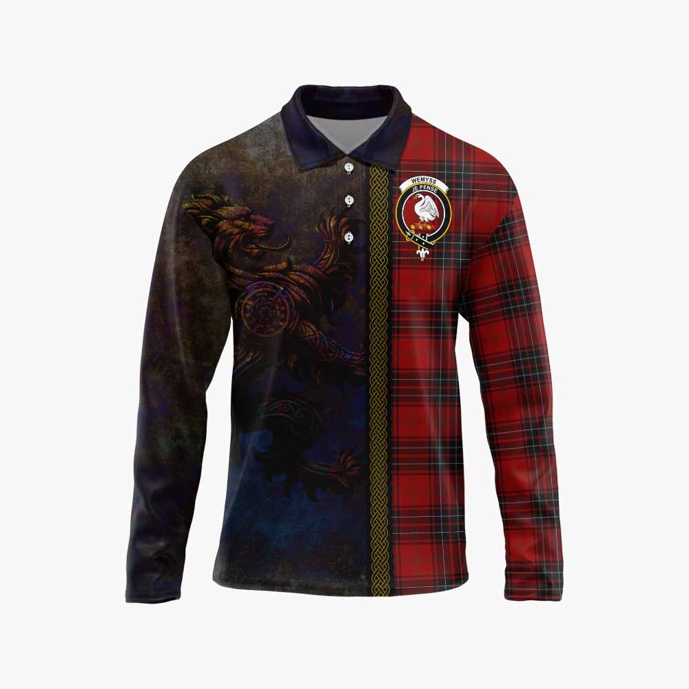 Tartan Vibes Clothing Wemyss Tartan Family Crest Long Sleeve Polo Shirt Alba Gu Brath Be Brave Lion Ancient Style