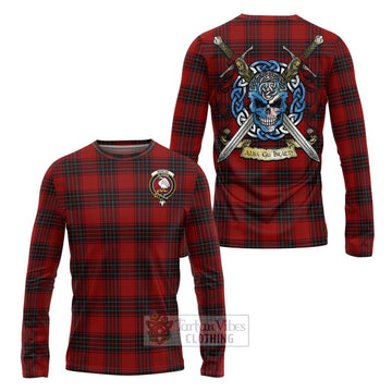 Tartan Vibes Clothing Wemyss Tartan Long Sleeve T-Shirt with Family Crest Celtic Skull Style