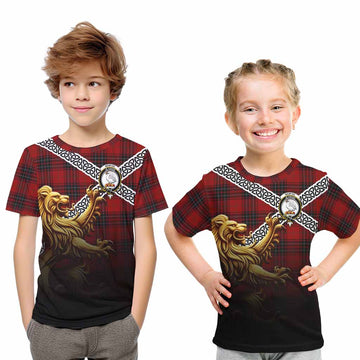Tartan Vibes Clothing Wemyss Crest Tartan Kid T-Shirt with Golden Lion Emblem Celtic Style