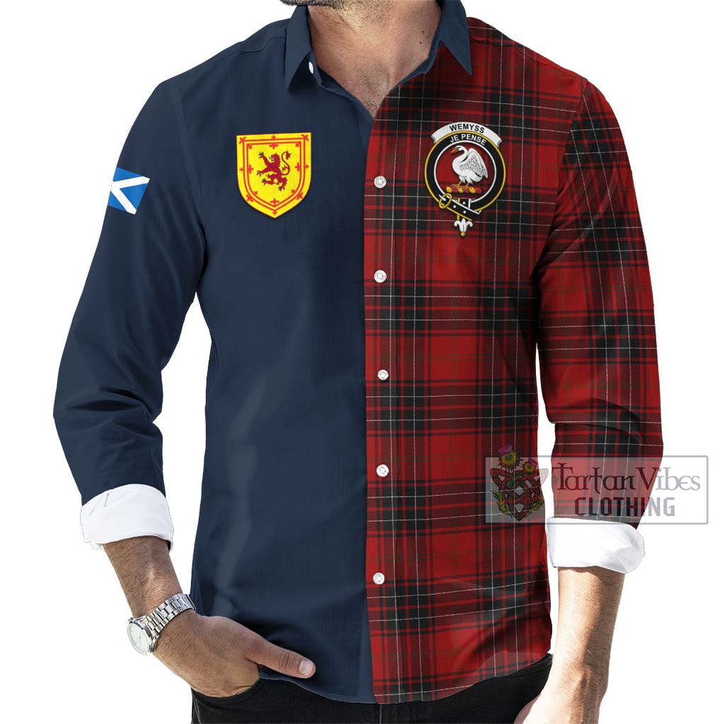 Tartan Vibes Clothing Wemyss Tartan Long Sleeve Button Shirt with Scottish Lion Royal Arm Half Style
