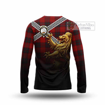 Wemyss Crest Tartan Long Sleeve T-Shirt with Golden Lion Emblem Celtic Style