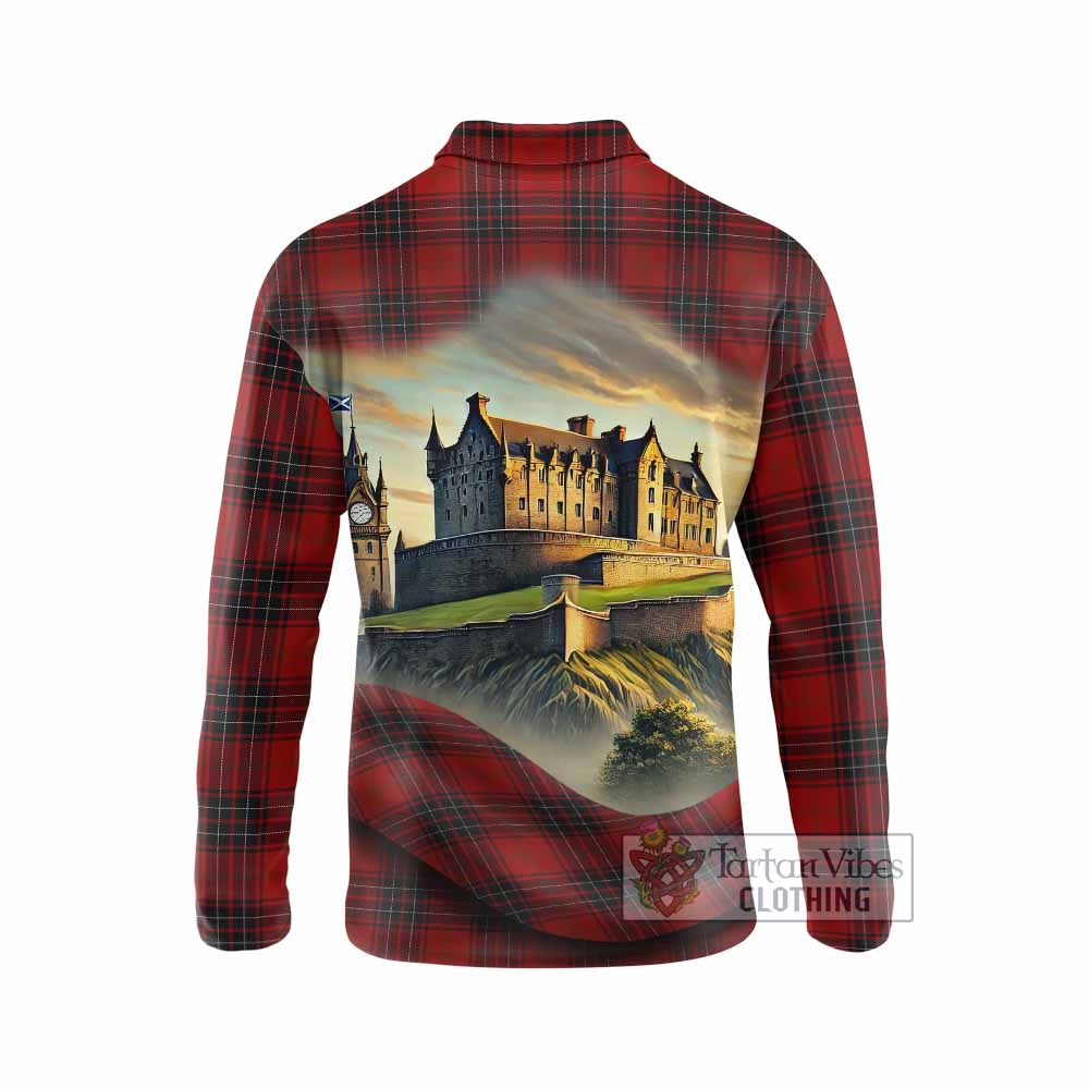 Tartan Vibes Clothing Wemyss Tartan Family Crest Long Sleeve Polo Shirt with Scottish Ancient Castle Style