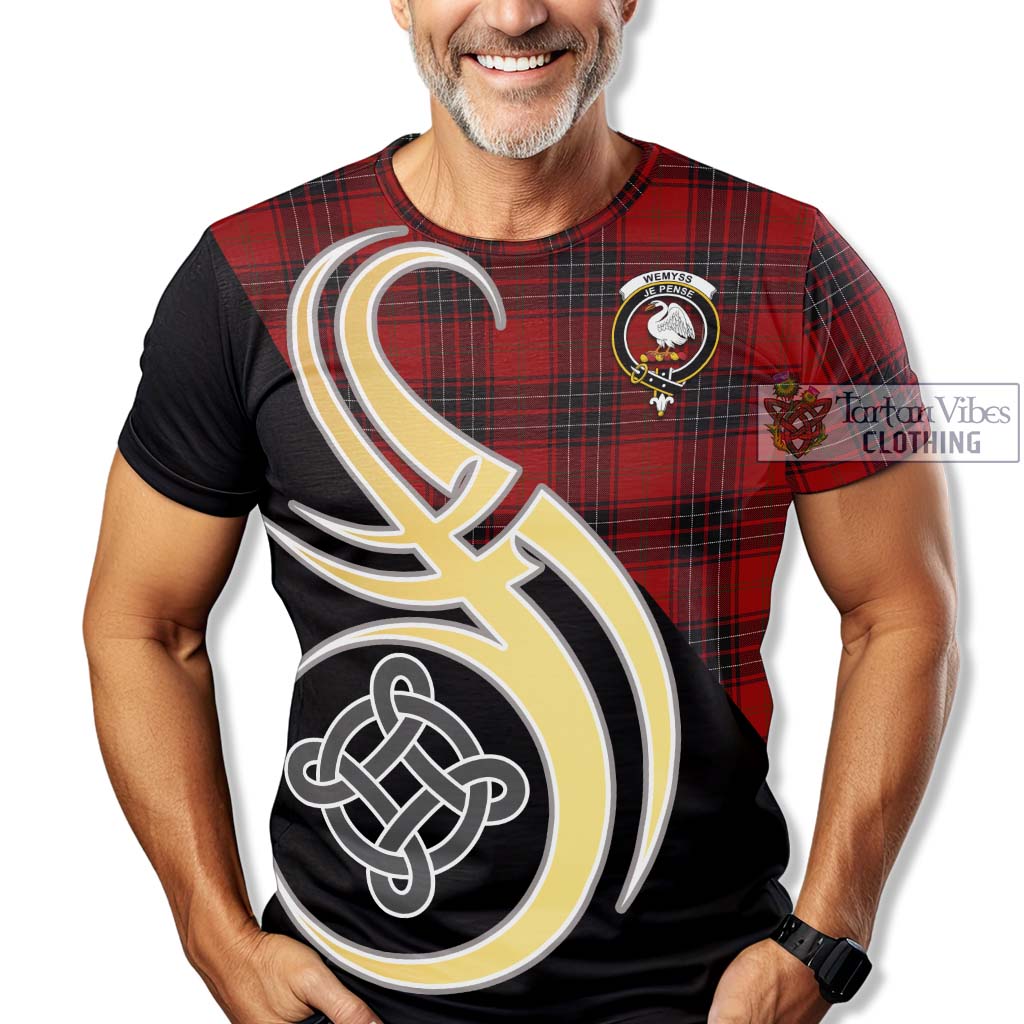 Tartan Vibes Clothing Wemyss Tartan T-Shirt with Family Crest and Celtic Symbol Style