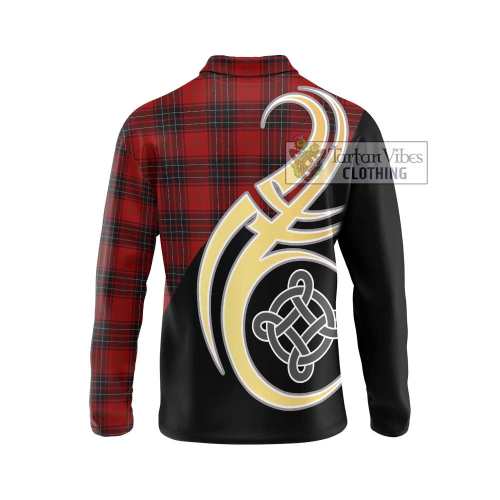 Wemyss Tartan Long Sleeve Polo Shirt with Family Crest and Celtic Symbol Style - Tartan Vibes Clothing