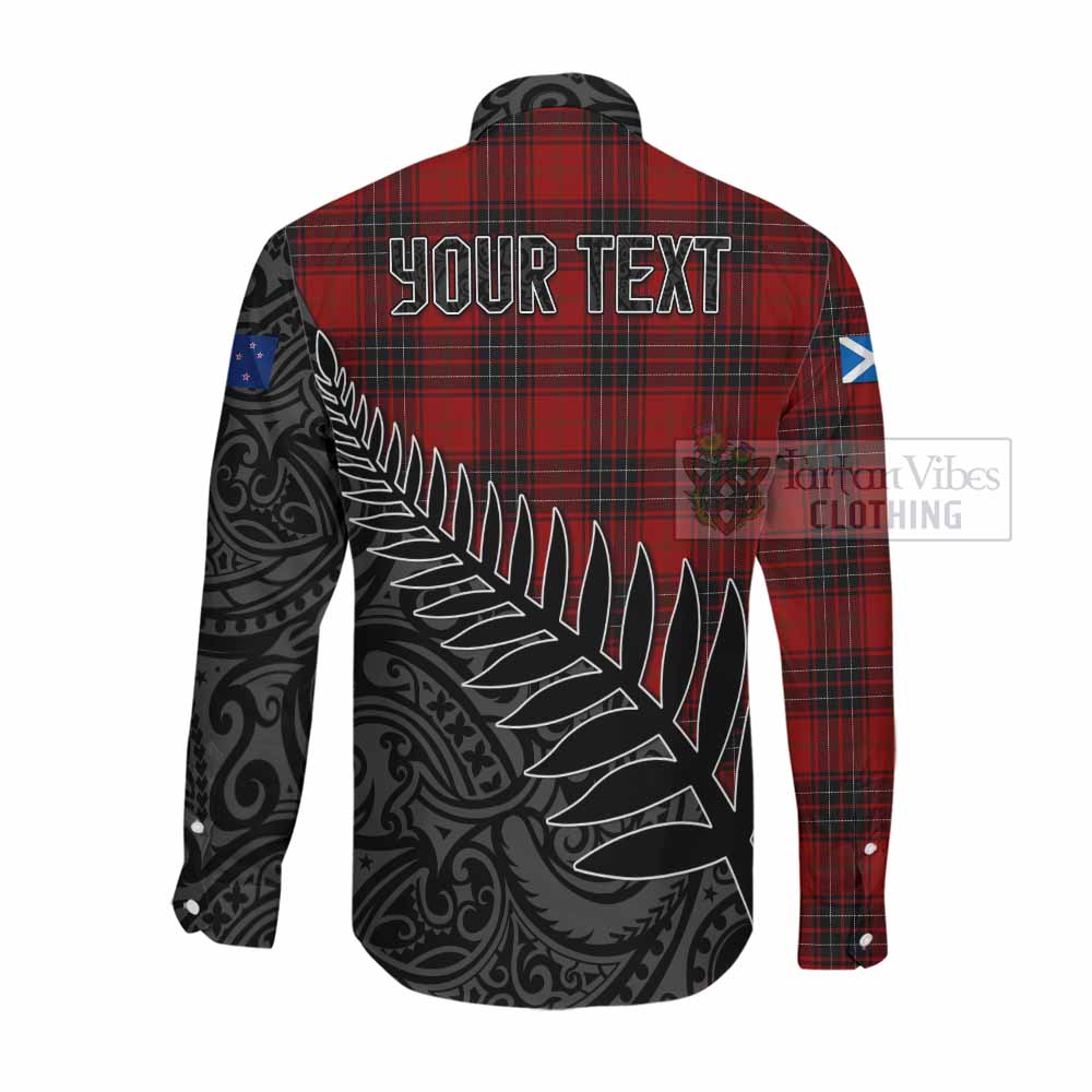 Tartan Vibes Clothing Wemyss Crest Tartan Long Sleeve Button Shirt with New Zealand Silver Fern Half Style