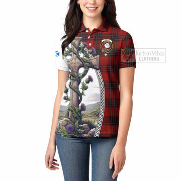 Tartan Vibes Clothing Wemyss Tartan Women's Polo Shirt with Family Crest and St. Andrew's Cross Accented by Thistle Vines