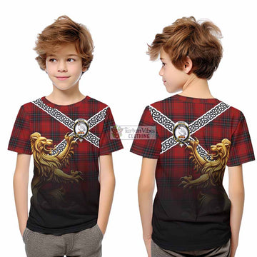 Tartan Vibes Clothing Wemyss Crest Tartan Kid T-Shirt with Golden Lion Emblem Celtic Style