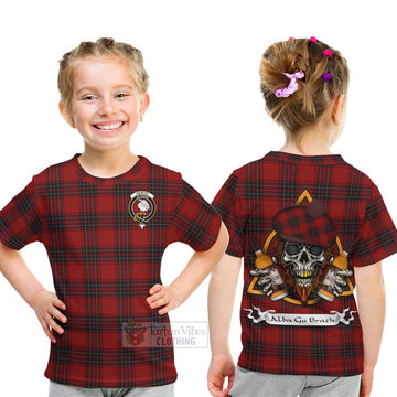 Tartan Vibes Clothing Wemyss Tartan Kid T-Shirt with Family Crest and Bearded Skull Holding Bottles of Whiskey
