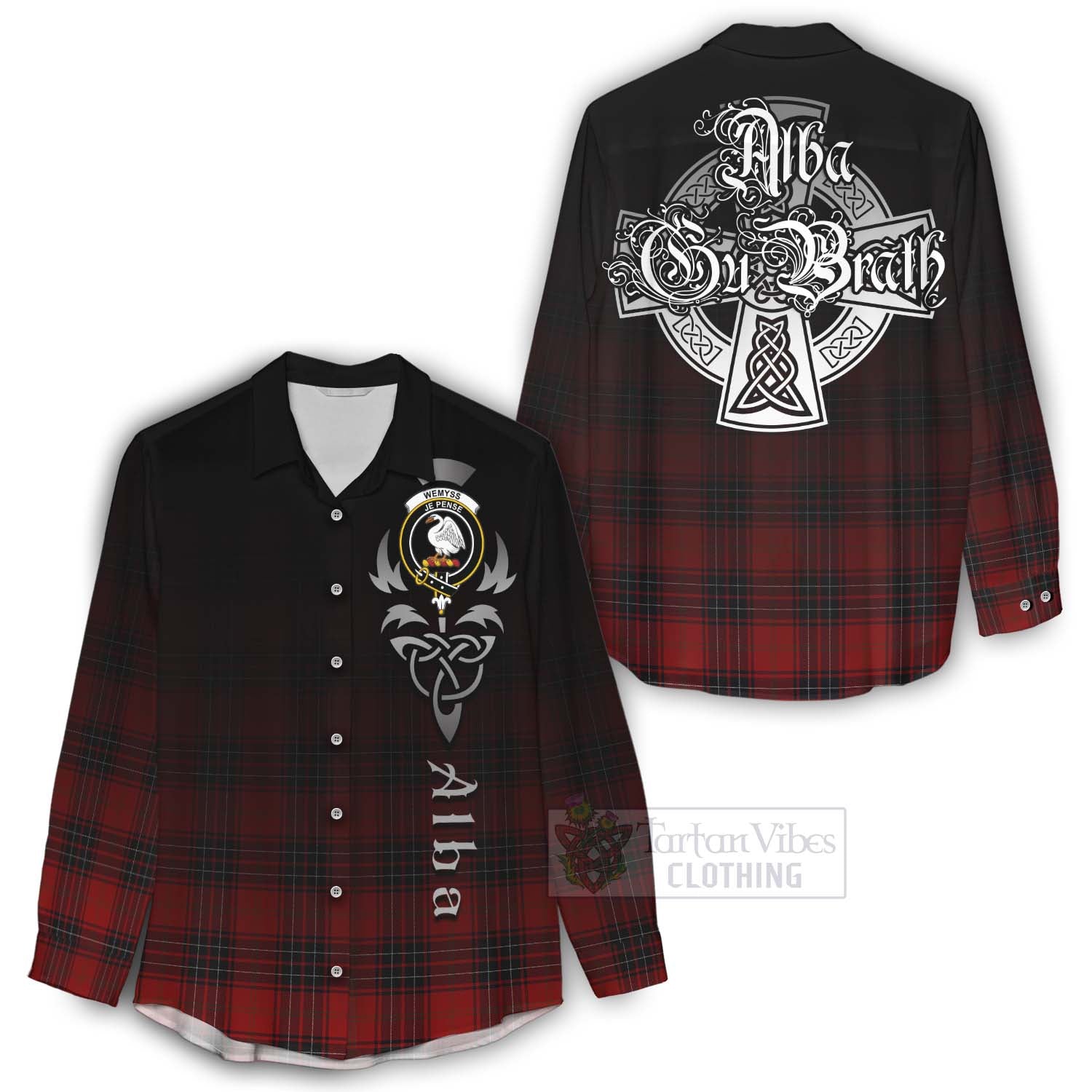 Tartan Vibes Clothing Wemyss Tartan Women's Casual Shirt Featuring Alba Gu Brath Family Crest Celtic Inspired