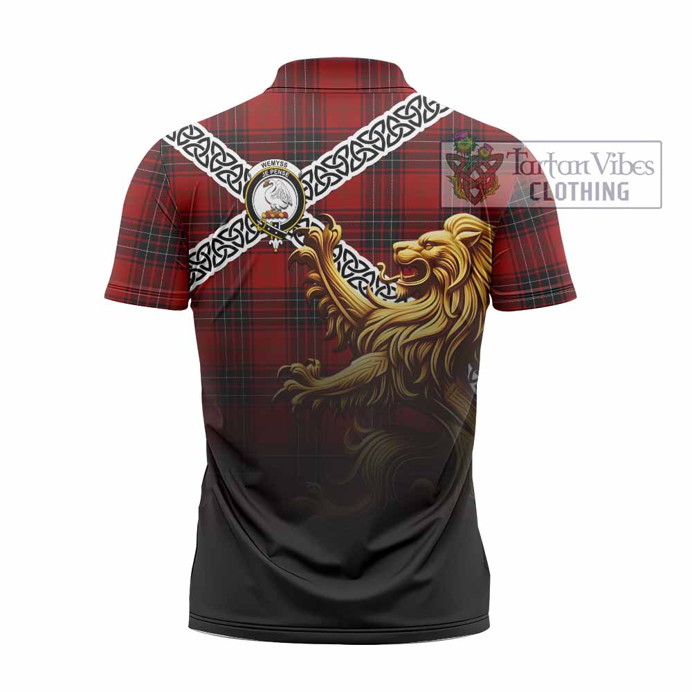 Tartan Vibes Clothing Wemyss Crest Tartan Zipper Polo Shirt with Golden Lion Emblem Celtic Style