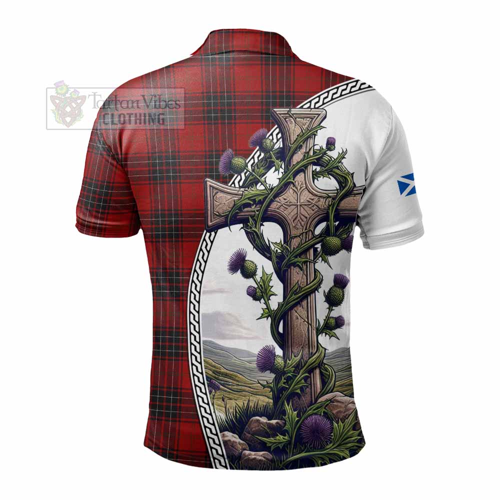 Tartan Vibes Clothing Wemyss Tartan Polo Shirt with Family Crest and St. Andrew's Cross Accented by Thistle Vines