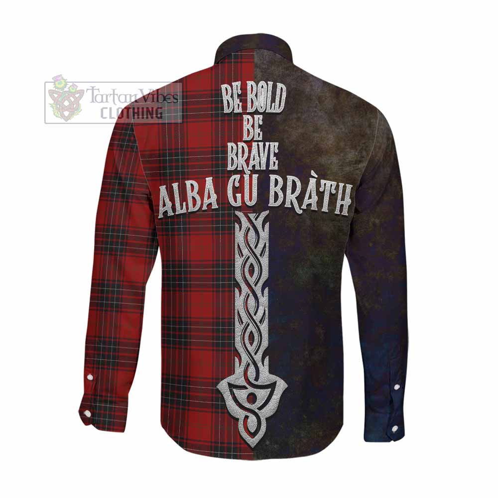 Tartan Vibes Clothing Wemyss Tartan Family Crest Long Sleeve Button Shirt Alba Gu Brath Be Brave Lion Ancient Style