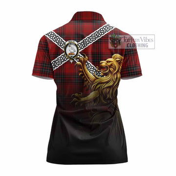 Tartan Vibes Clothing Wemyss Crest Tartan Women's Polo Shirt with Golden Lion Emblem Celtic Style