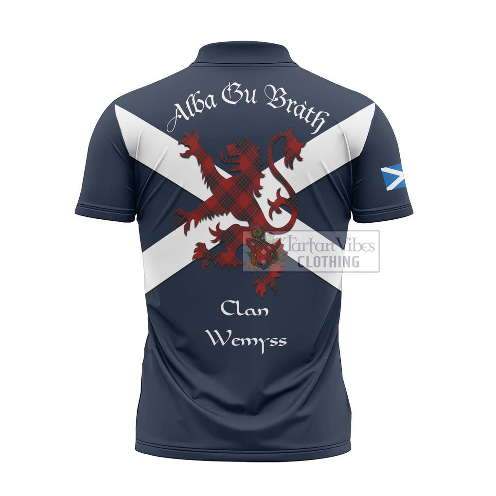 Tartan Vibes Clothing Wemyss Tartan Lion Rampant Zipper Polo Shirt – Proudly Display Your Heritage with Alba Gu Brath and Clan Name