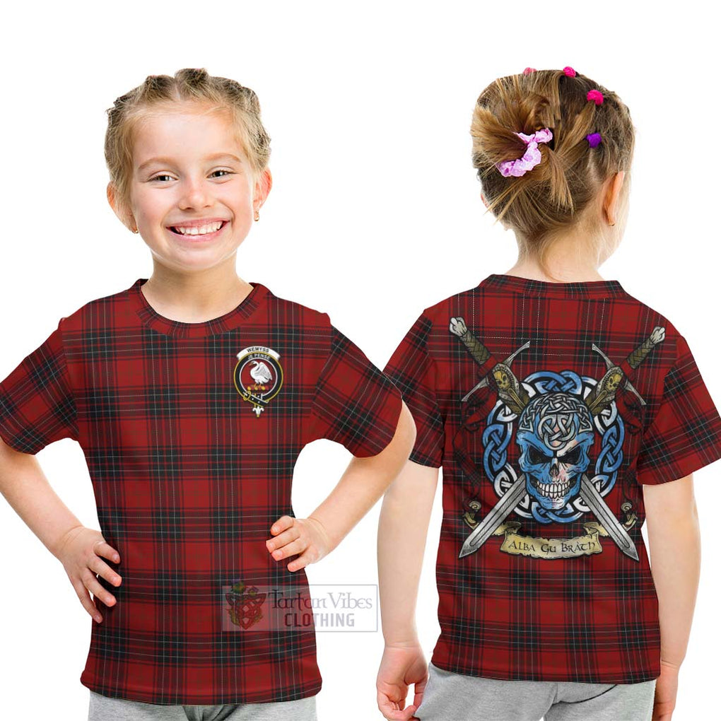 Tartan Vibes Clothing Wemyss Tartan Kid T-Shirt with Family Crest Celtic Skull Style