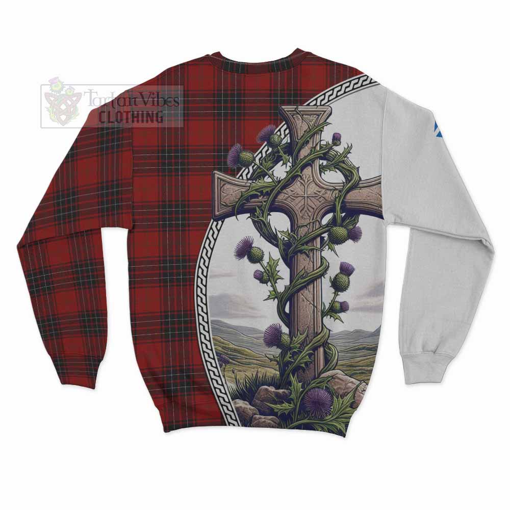Tartan Vibes Clothing Wemyss Tartan Sweatshirt with Family Crest and St. Andrew's Cross Accented by Thistle Vines