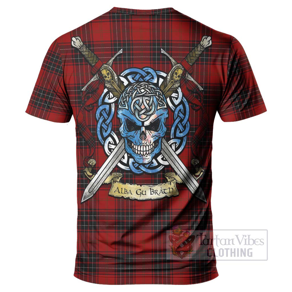 Tartan Vibes Clothing Wemyss Tartan T-Shirt with Family Crest Celtic Skull Style