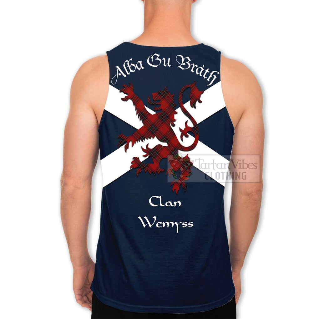 Tartan Vibes Clothing Wemyss Tartan Lion Rampant Men's Tank Top – Proudly Display Your Heritage with Alba Gu Brath and Clan Name