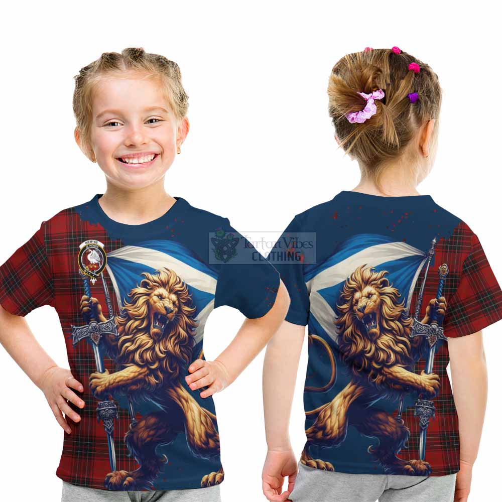 Tartan Vibes Clothing Wemyss Tartan Family Crest Kid T-Shirt with Scottish Majestic Lion