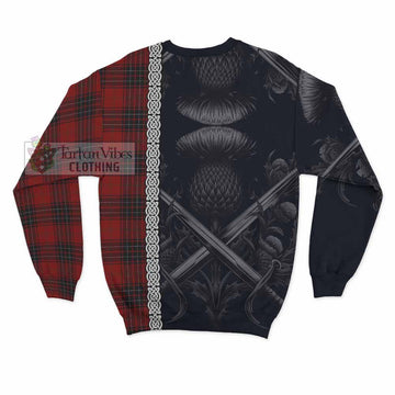 Wemyss Tartan Sweatshirt with Family Crest Cross Sword Thistle Celtic Vibes